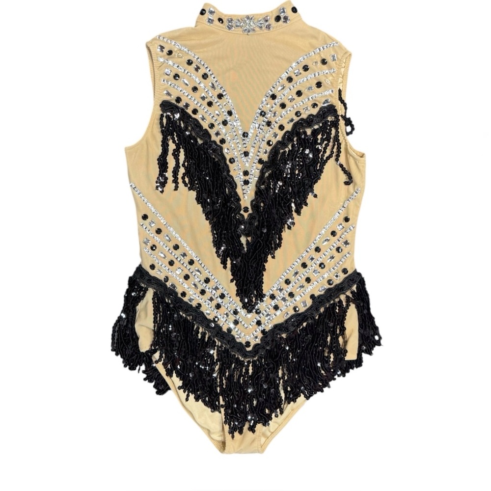 Glamour Costumes Nude Crystal Fringe Bodysuit MA Contemporary Jazz Costume - Picture 2 of 4